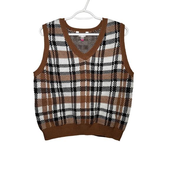 No boundaries plaid sweater vest womens large academia preppy twee school y2k - Picture 1 of 7